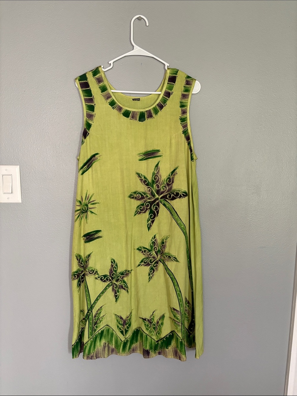 Sleeveless Lime Green Floral A-Line Dress